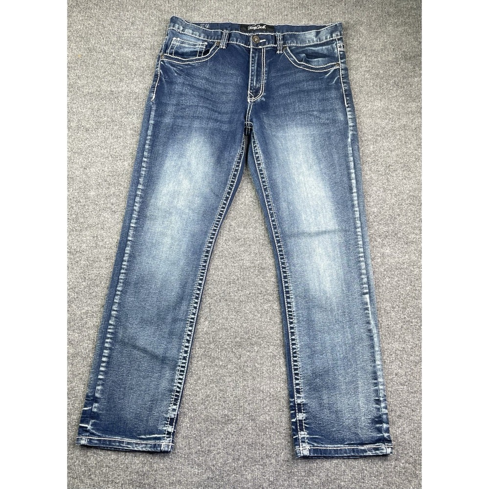 True Luck Jeans Men's 34x30 Blue Thick Stitch Straight Leg